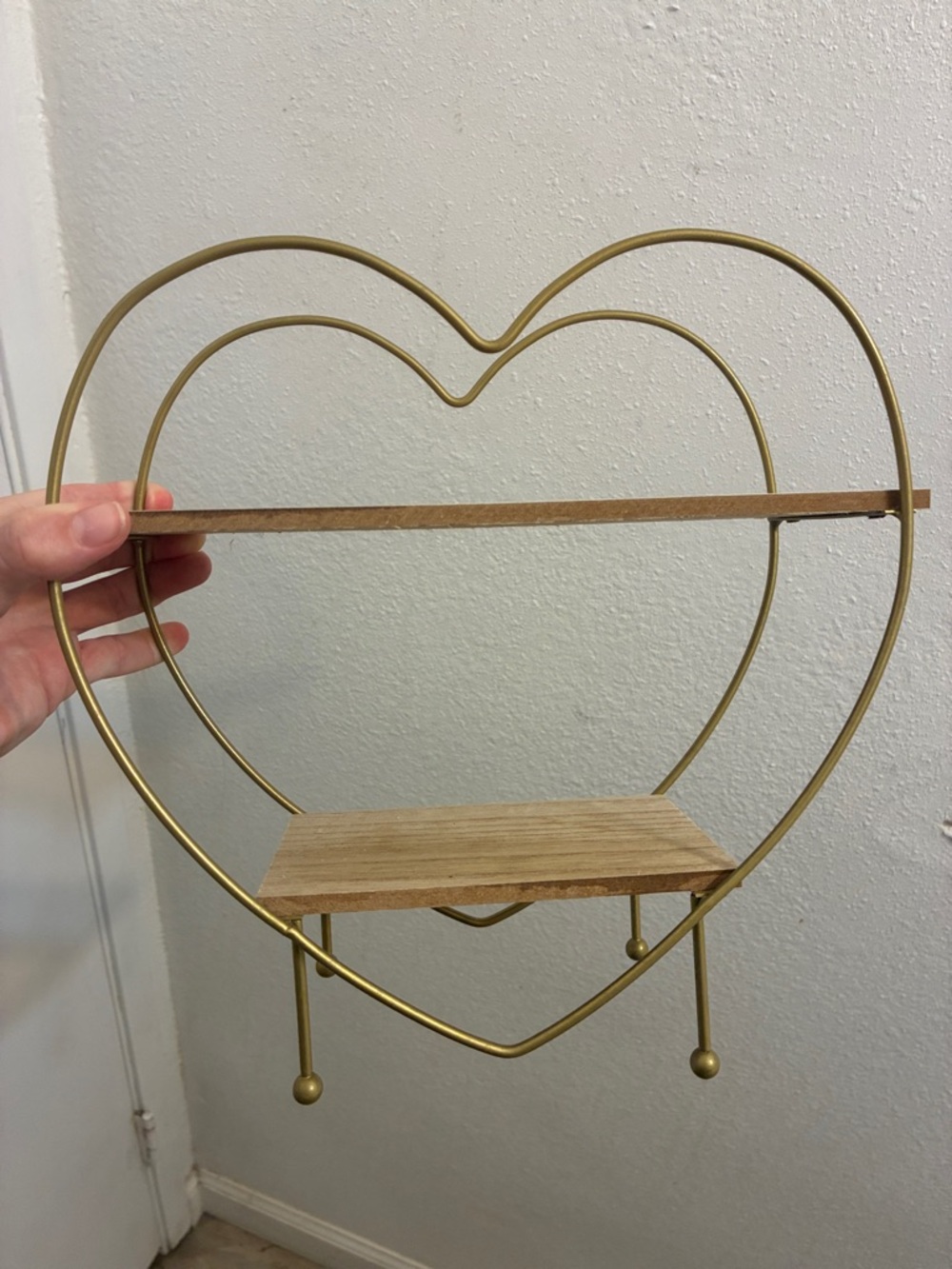 Gold Heart-Shaped Wall Shelf with Wood Accent - Picture 2 of 2